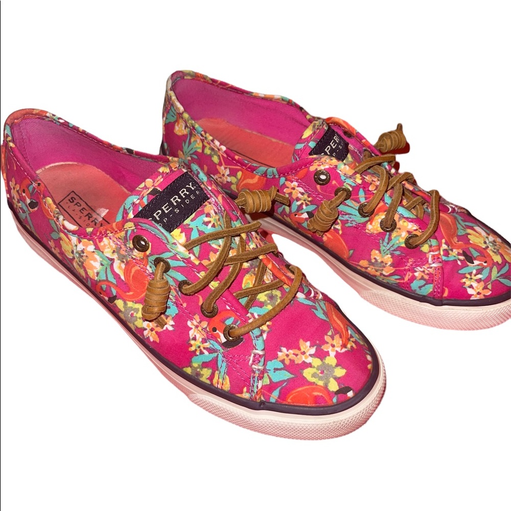 Sperry womems pink floral and flamingo slip on shoes 6.5